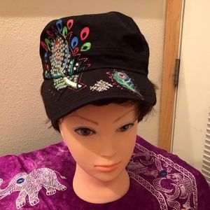 Bling Cadet Cap Baseball Hat Peacock Feathers NEW